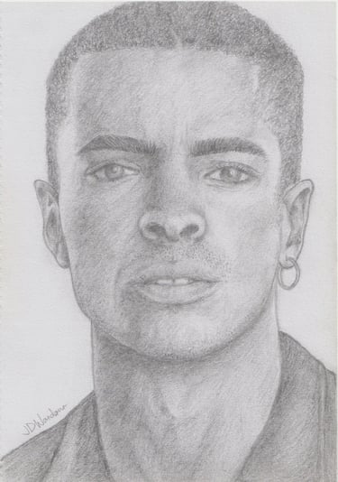 A pencil portrait of Layton Williams.