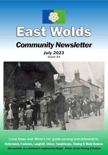 Cover shot of the July 2023 issue of the East Wolds Community Newsletter
