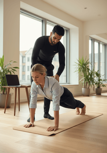 Personal Trainer Munich (Rahil) teaching Plank to improve core strength and posture