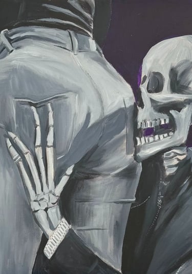 The Flesh is Weak Size: 24" x 30" Medium: Acrylic on Canvas Description: Tell me lies. Drop to your 