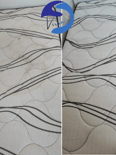 Résultat avant-après du nettoyage d’un matelas très encrassé avec suppression des auréoles à Eupen