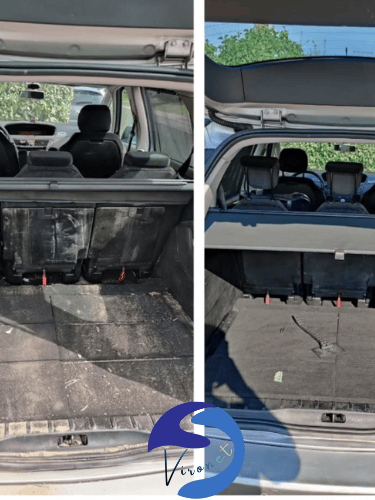 Nettoyage complet du coffre avant-après à Eupen, avec élimination des saletés incrustées.