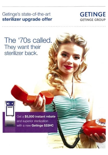 Ad for Getinge medical sterilizer for hospitals.