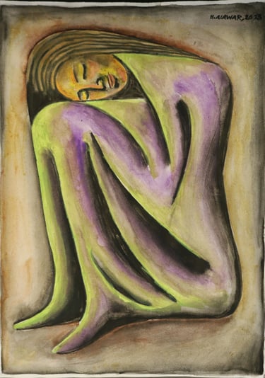 Hesham Nawar, Sleeping in The Cold, watercolour on paper