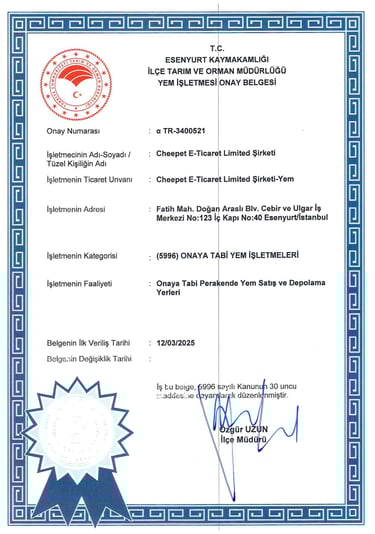 kedi maltı güvenilir mi tarım onaylı Cheepet kedi macunu izin belgesi