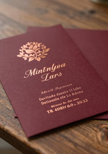 Invitación de boda con diseño floral en laminado dorado impresión alta calidad