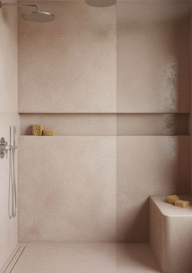 a bathroom with a shower and a shower