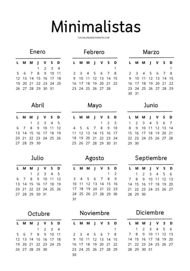 CAlendarios anuales 2027 minimalistas para imprmir gratis