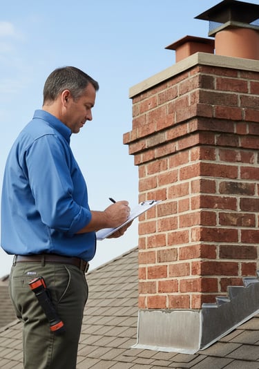 An experienced chimney technician - checking every detail during the roof-portion of the inspection.