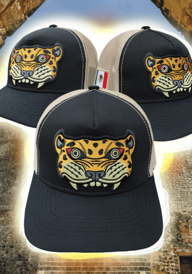 gorra truck jaguar guerrero jaguar azteca mexica maya bordado amarillo gorra negra