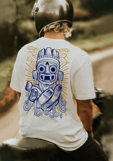 playera tlaloc dios de la lluvia azul chac estampado serigrafia dorada