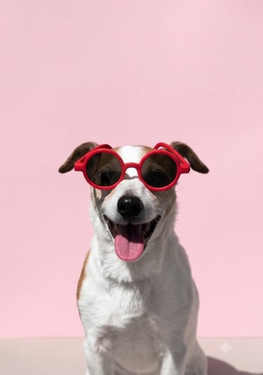 PERRO CON LENTES ROJOS