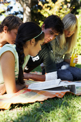 Students reading in the park