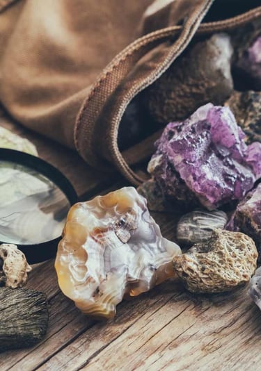 Piedras preciosas de diferentes tamaños sobre una mesa