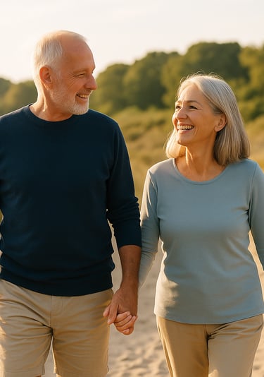 Actief seniorenstel wandelt in de natuur – vitaal en gezond ouder worden