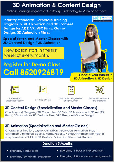 Online 3D Animation VFX Gaming Specialization and Master Classes Visakhapatnam