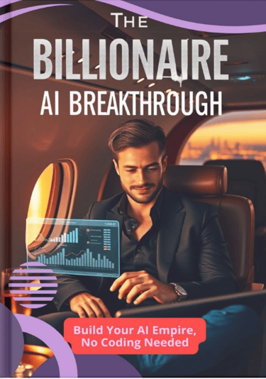 Book cover for The Billionaire AI Breakthrough showing a man on a private jet with a digital data interface.