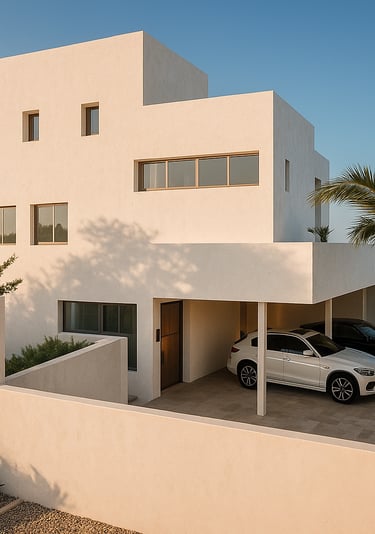 Fachada trasera de villas terrazas de la exótica