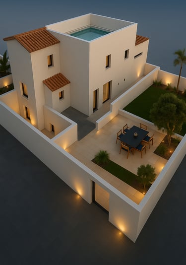 Fachada izquierda de villas terrazas de la exótica