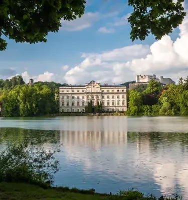The famous Sound of Music glass gazebo located at Hellbrunn Palace gardens.