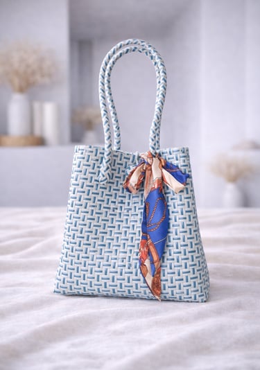 Tas anyaman plastik jali jali warna putih biru handmade, tas anyaman cantik cocok untuk harian