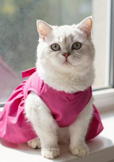 gatita con vestido rosa