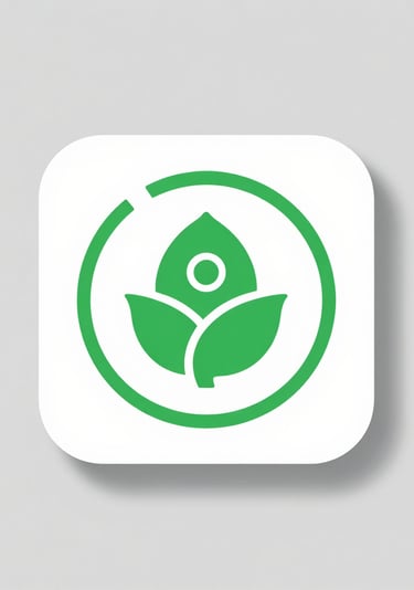 Green leaf icon inside a circular logo representing eco-friendly sustainability and growth.