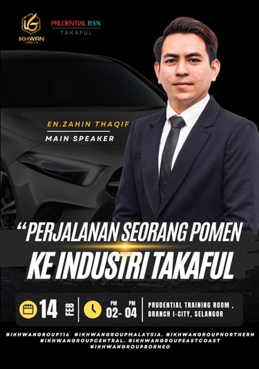 Speaker Zahin Thaqif hosting a Takaful industry seminar for Prudential BSN Takaful in i-City Selangor.