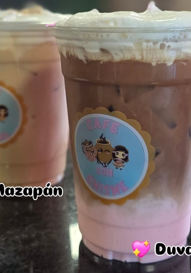 Iced Duvalin and Mazapan lattes with thick cold foam in plastic cups at Cafe Con Chisme.