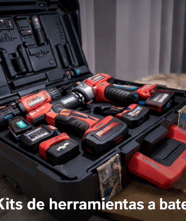 Kit de herramientas a batería en maletín rígido con taladro inalámbrico y accesorios.