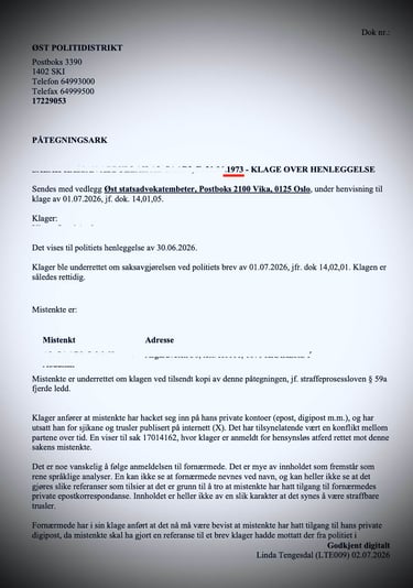 Fredrikstad Police, Østfold police, Salah Al Saadi candidate, Blackmail, Extortion, Linda Tengesdal