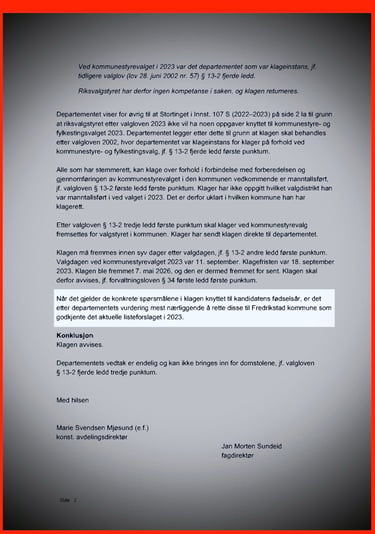 Salah Hassan Al Saadi, Kommunal- og distriktsdepartementets svar Fredrikstad Kommune Bystyret, Styre