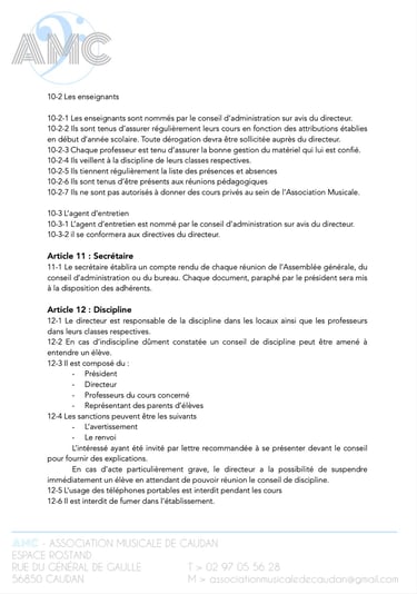 Cadre pédagogique et associatif des activités musicales et théâtrales proposées par l’AMC