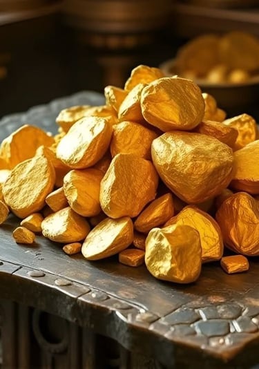 a pile of gold coins sitting on top of a table