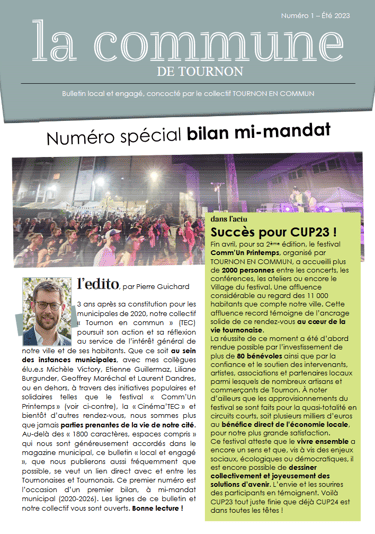Journal "La Commune de Tournon n°1 - bulletin local et engagé, concocté par TOURNON EN COMMUN"