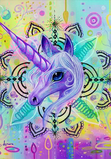 mandalas arte, totems, animales de poder, unicornios, pintura visionaria