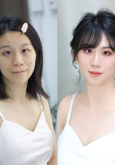 香港婚禮新娘化妝師妝前妝後對比