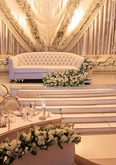 a indoor luxury wedding stage in dubai created by tsameem events