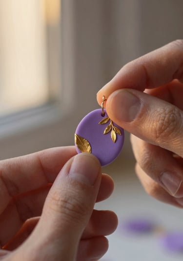 aretes violetas con detalles dorados