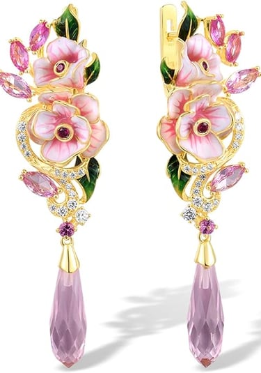 Prom Floral Accessories. Pink Flower Enamel CS Earrings