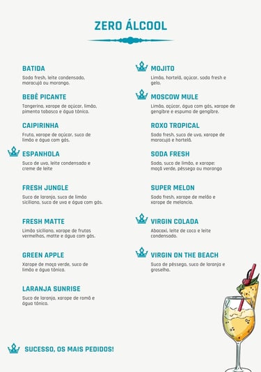 pacote open bar sem álcool