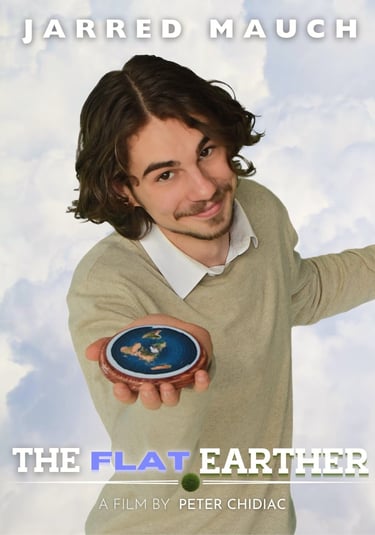 a man holding a blue plate with a picture of a man in a sweater