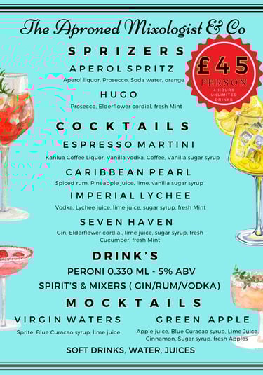 Unlimited drinks; 4 hours unlimited drinks; cocktail bar; drinks bar