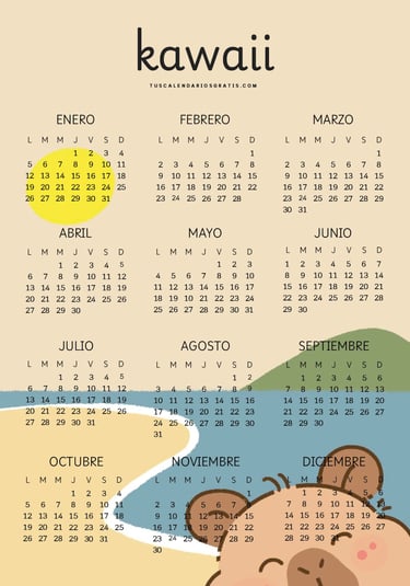 calendario anual kawaii con una adorable capibara