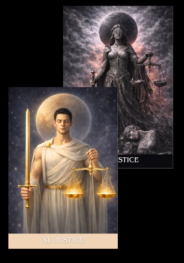 the justice tarot card archetype subconscious tarot light and shadow deck 