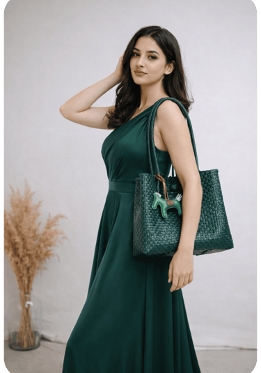 Green Jali Jali handmade woven recycled plastic tote bag eco friendly Craftvitas Indonesia