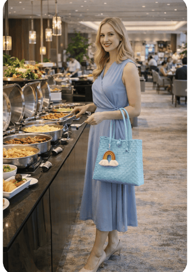 Blue handmade woven recycled plastic tote bag fashion lifestyle Craftvitas Indonesia