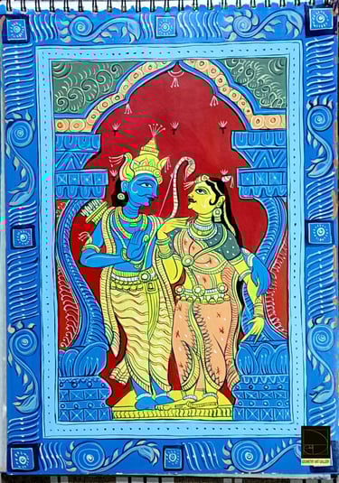 pattachitra art of hindu lord rama from ramayana scripture with his consort sita
