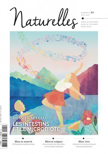 Magazine Naturelles de l'été 2021 dont la couverture est illustrée par une jeune fille qui danse au milieu des montagnes