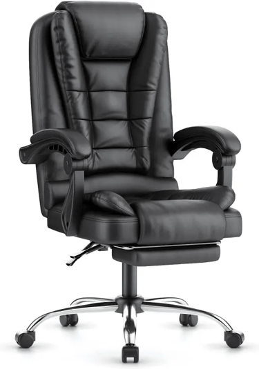 naspaluro Silla con Reposapiés, Reclinable Ergonómico de Altura Ajustable, Silla de Ordenador, Negro